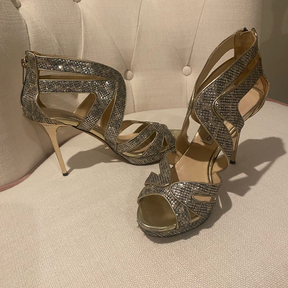 Auth. Jimmy Choo caged sandals w Swarovski Crystal, sz 36.5